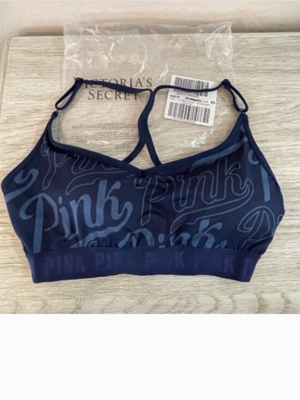 New Victoria's Secret PINK Sports Bra Strappy Blue Logo Medium DD